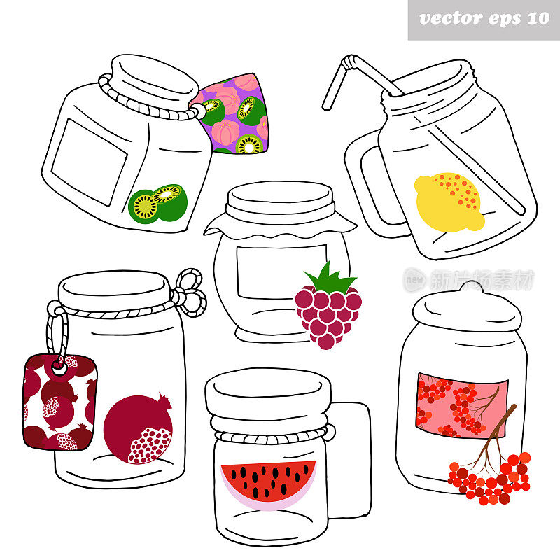 hand drawn jars with fruits